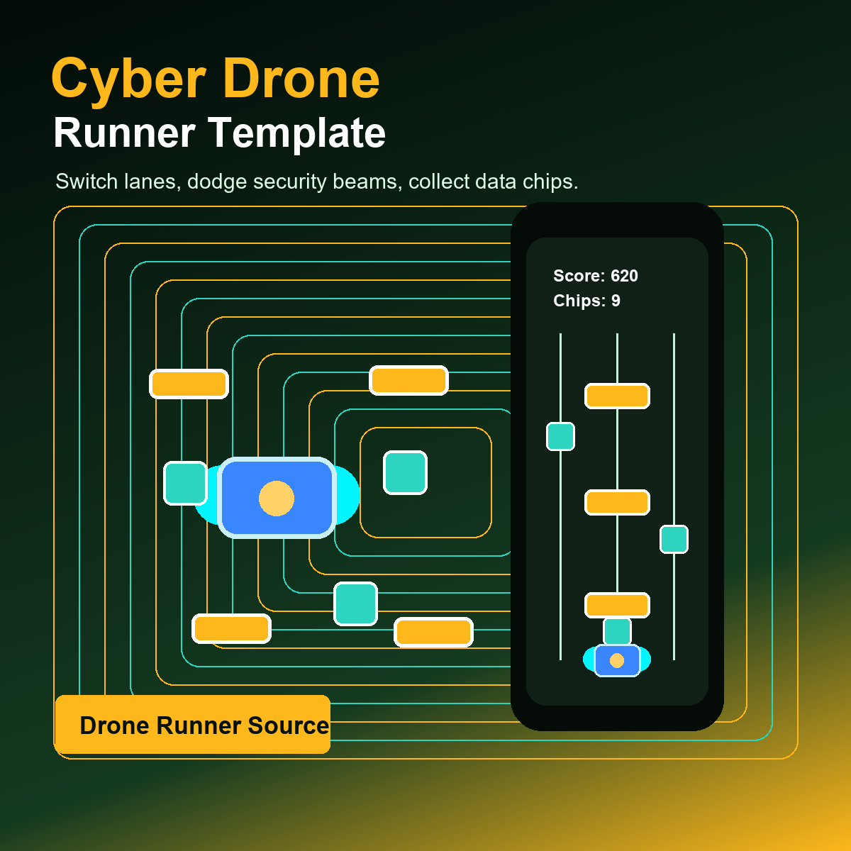 Cyber Drone Runner Mobile Game Template