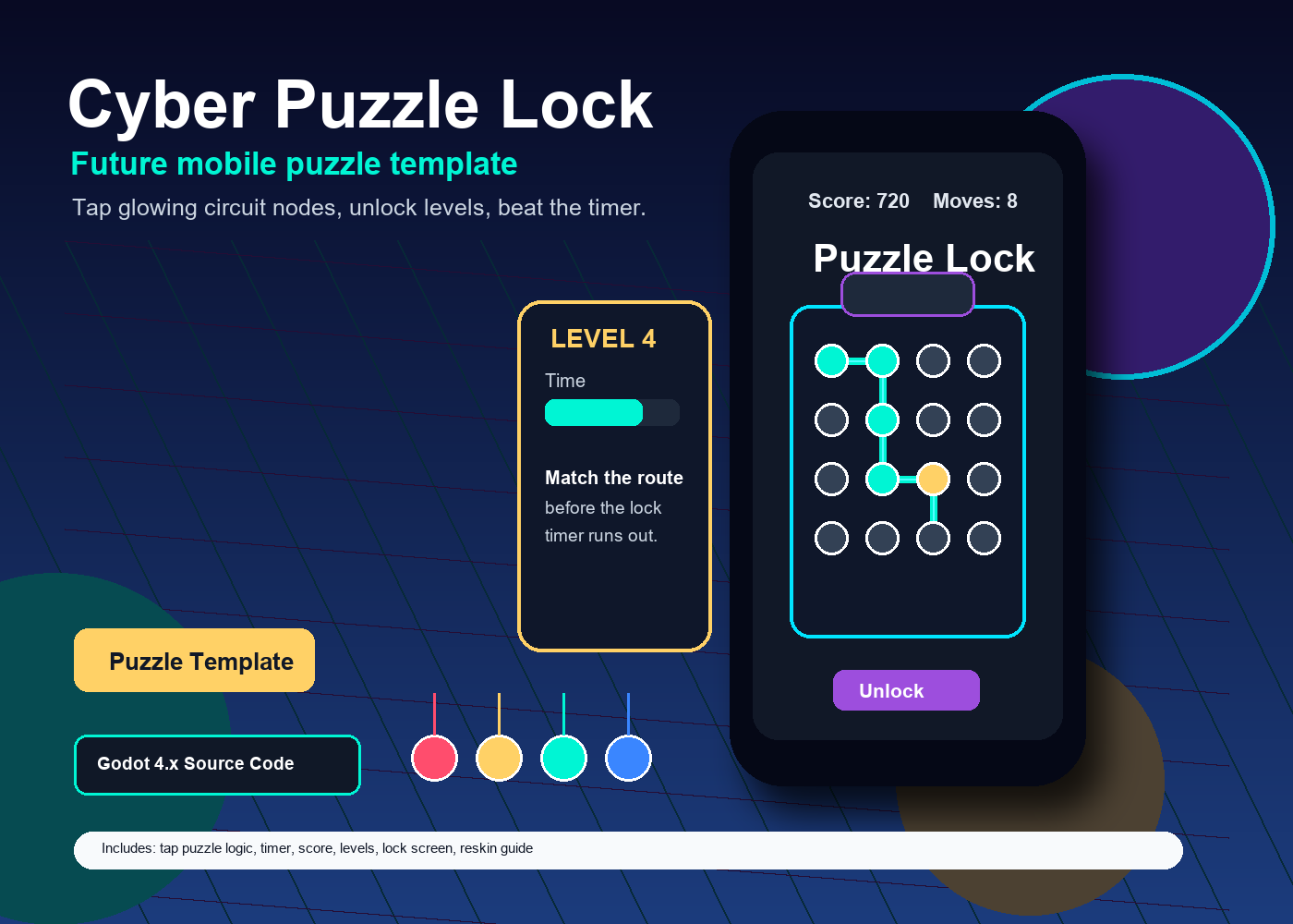 Cyber Puzzle Lock Mobile Game Template