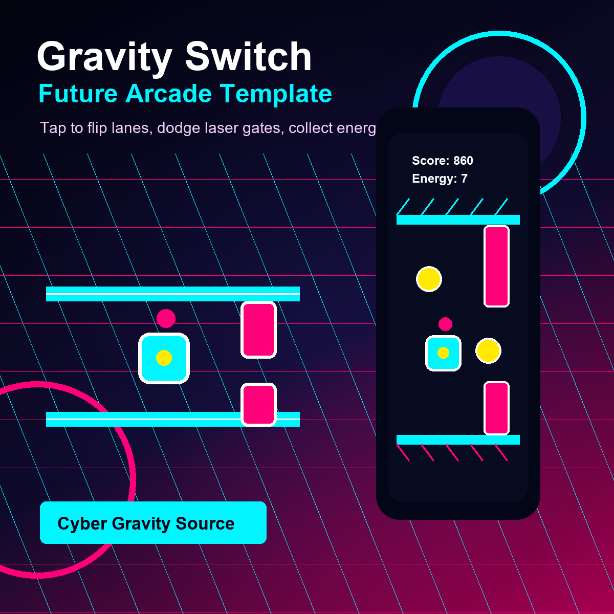 Neon Gravity Switch Mobile Game Template