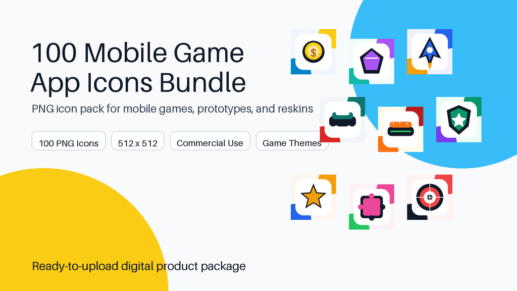 100 Mobile Game App Icons Bundle, Game Icon Pack PNG, Android Game Asset Kit