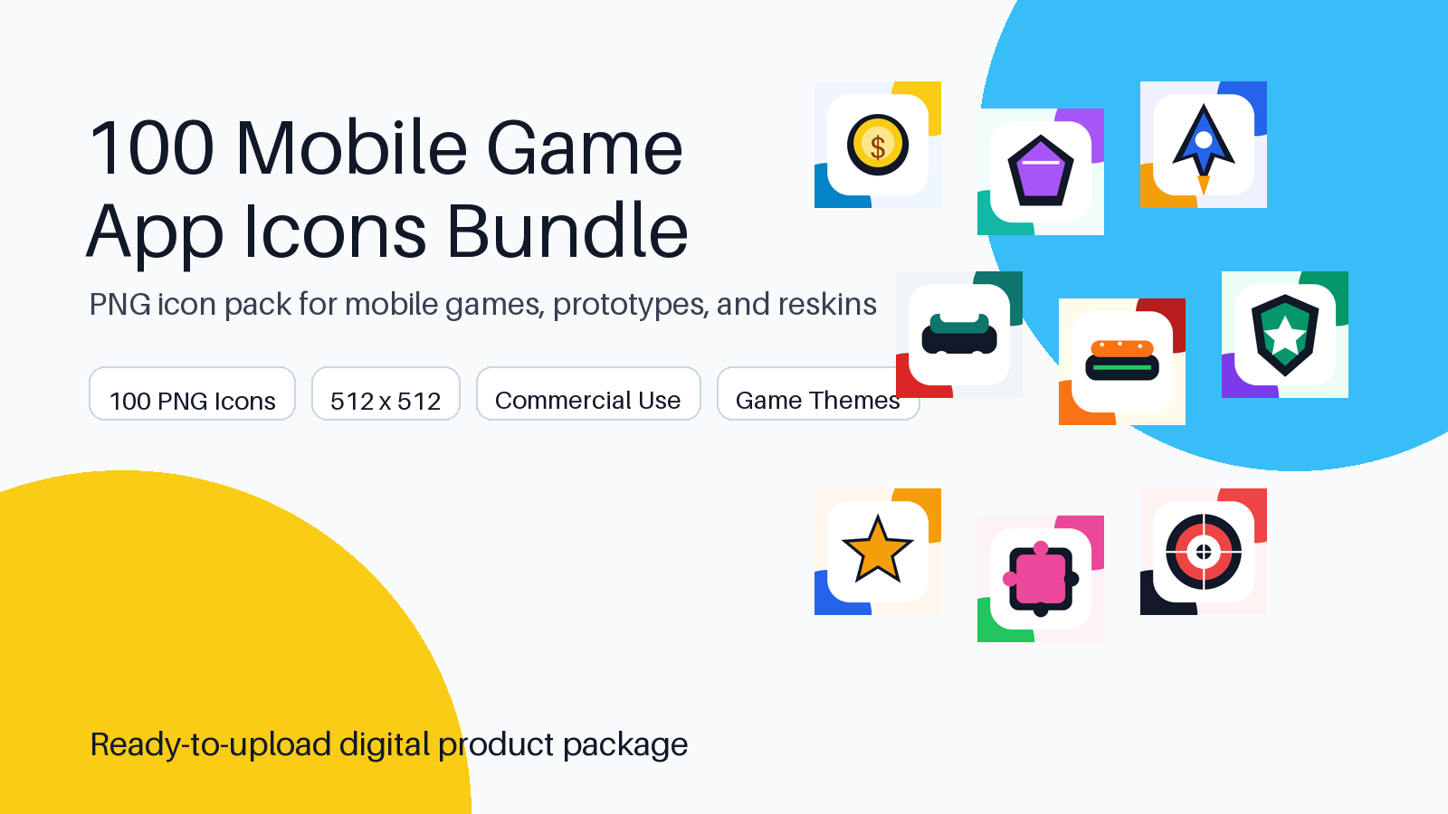 100 Mobile Game App Icons Bundle, Game Icon Pack PNG, Android Game Asset Kit