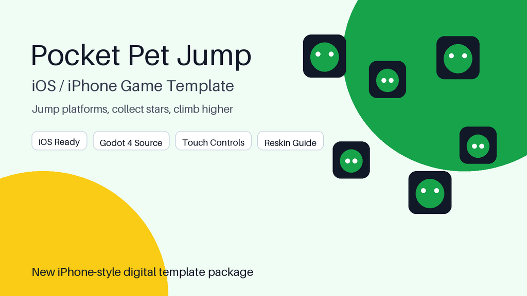 Pocket Pet Jump iOS Game Template, iPhone Godot 4 Source Code, Mobile Reskin App Template