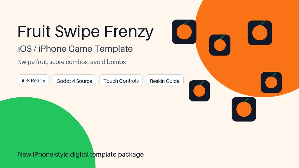 Fruit Swipe Frenzy iOS Game Template, iPhone Godot 4 Source Code, Mobile Reskin App Template