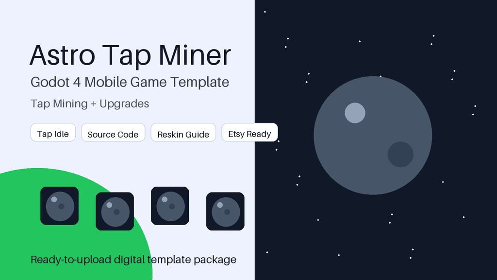 Astro Tap Miner Godot 4 Mobile Game Template, Android Clicker Idle Game Source Code, Reskin Template