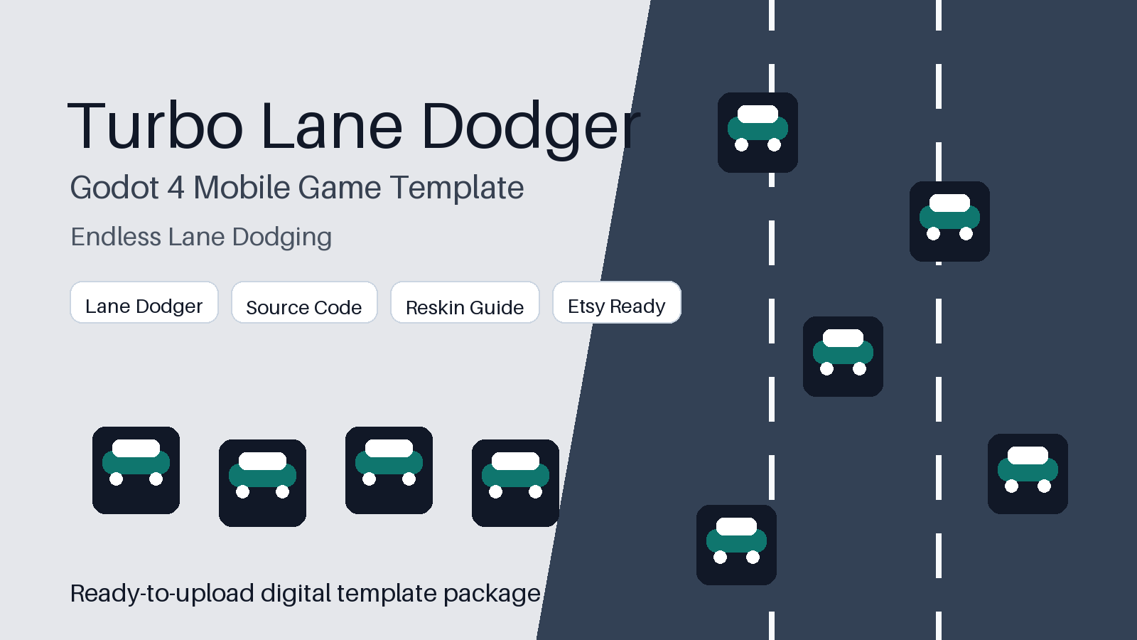 Turbo Lane Dodger Godot 4 Mobile Game Template, Android Endless Dodger Source Code, Reskin Template