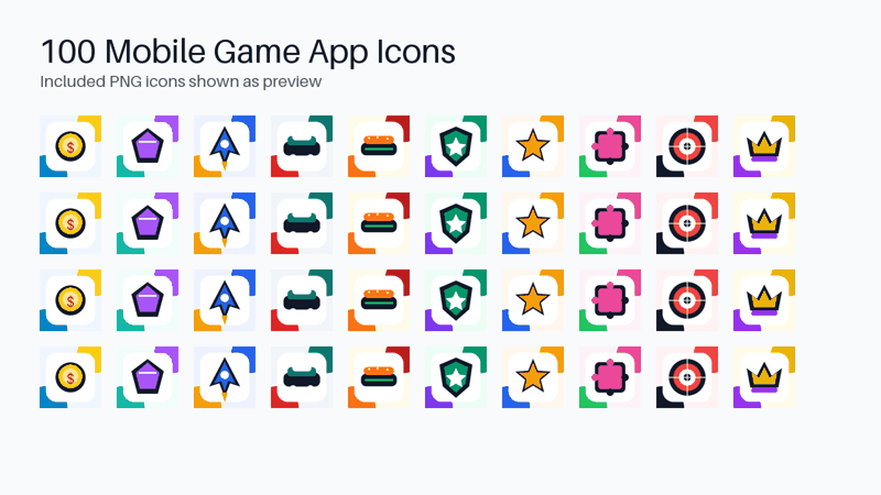 100 Mobile Game App Icons Bundle, Game Icon Pack PNG, Android Game Asset Kit