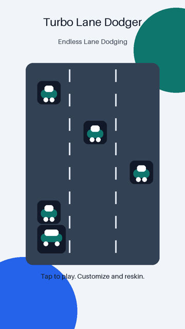 Turbo Lane Dodger Godot 4 Mobile Game Template, Android Endless Dodger Source Code, Reskin Template