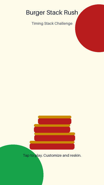 Burger Stack Rush Godot 4 Mobile Game Template, Android Arcade Stacking Source Code, Reskin Template