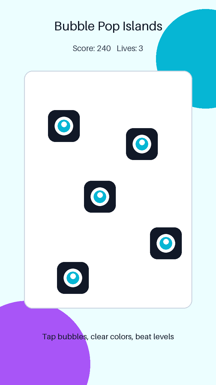 Bubble Pop Islands is a new Godot 4.x mobile game source template made for iOS/iPhone-style game projects.