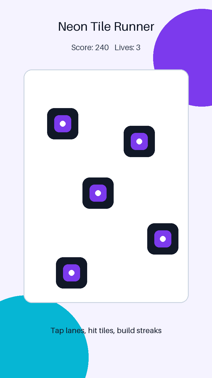Neon Tile Runner iOS Game Template, iPhone Godot 4 Source Code, Mobile Reskin App Template