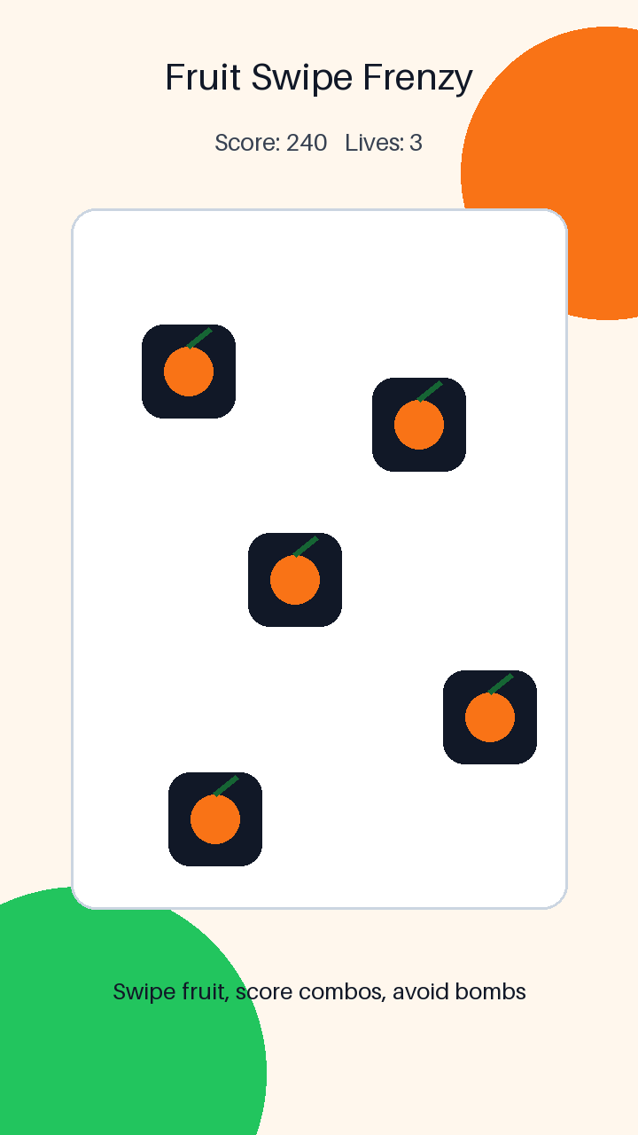 Fruit Swipe Frenzy iOS Game Template, iPhone Godot 4 Source Code, Mobile Reskin App Template