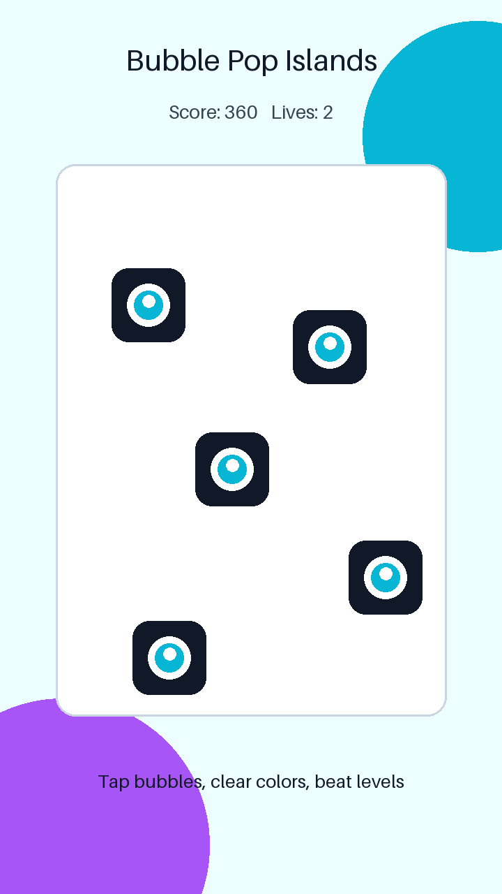 Bubble Pop Islands is a new Godot 4.x mobile game source template made for iOS/iPhone-style game projects.