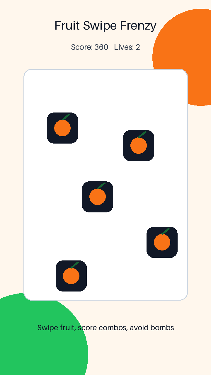 Fruit Swipe Frenzy iOS Game Template, iPhone Godot 4 Source Code, Mobile Reskin App Template